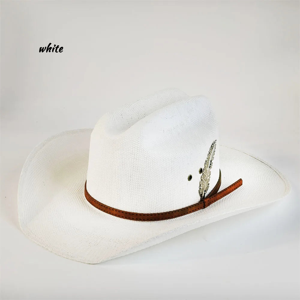 White Straw Cowboy Hat Summer Sun Protection Men Woman Summer Hat Casual Outdoor Sunshade Beach Straw Hat Fashion Cowboy chapéu