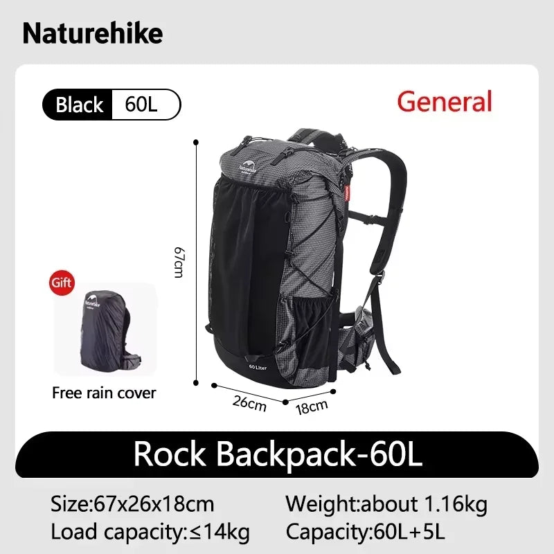 Naturehike Rock Outdoor Bags 40L 60L Travel Backpacks Large Capacity 60+5L Camping Hiking Packs Hiking Bag With Rain Cover