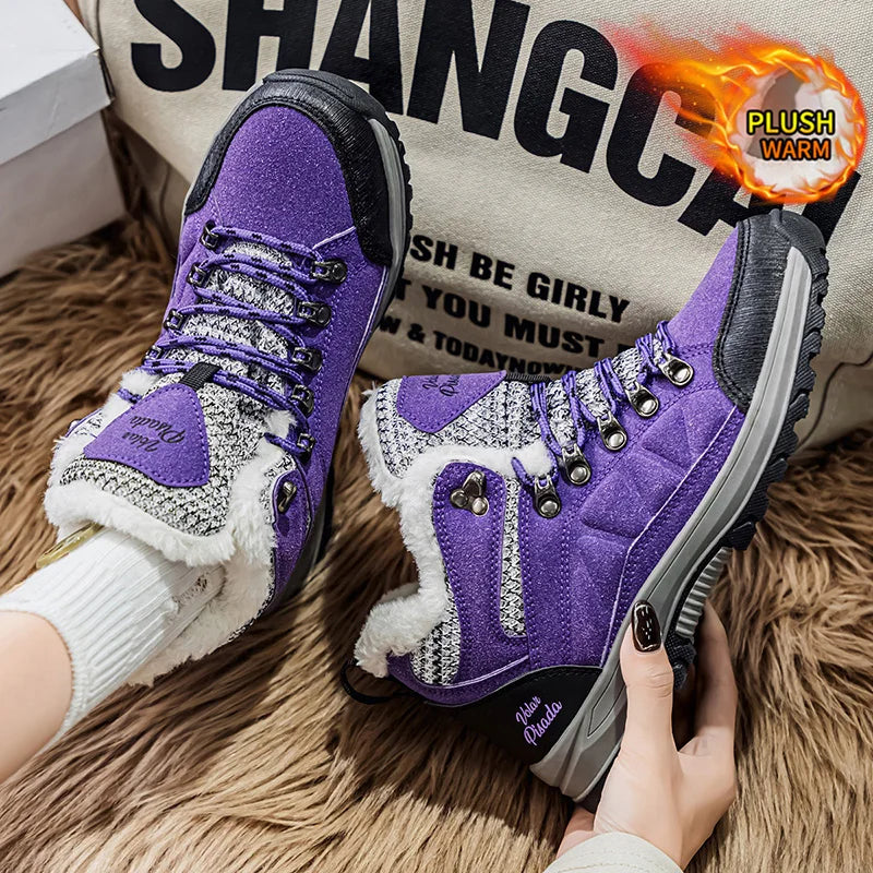 Winter Plush Fleece Lined Snow Boots For Women Non Slip