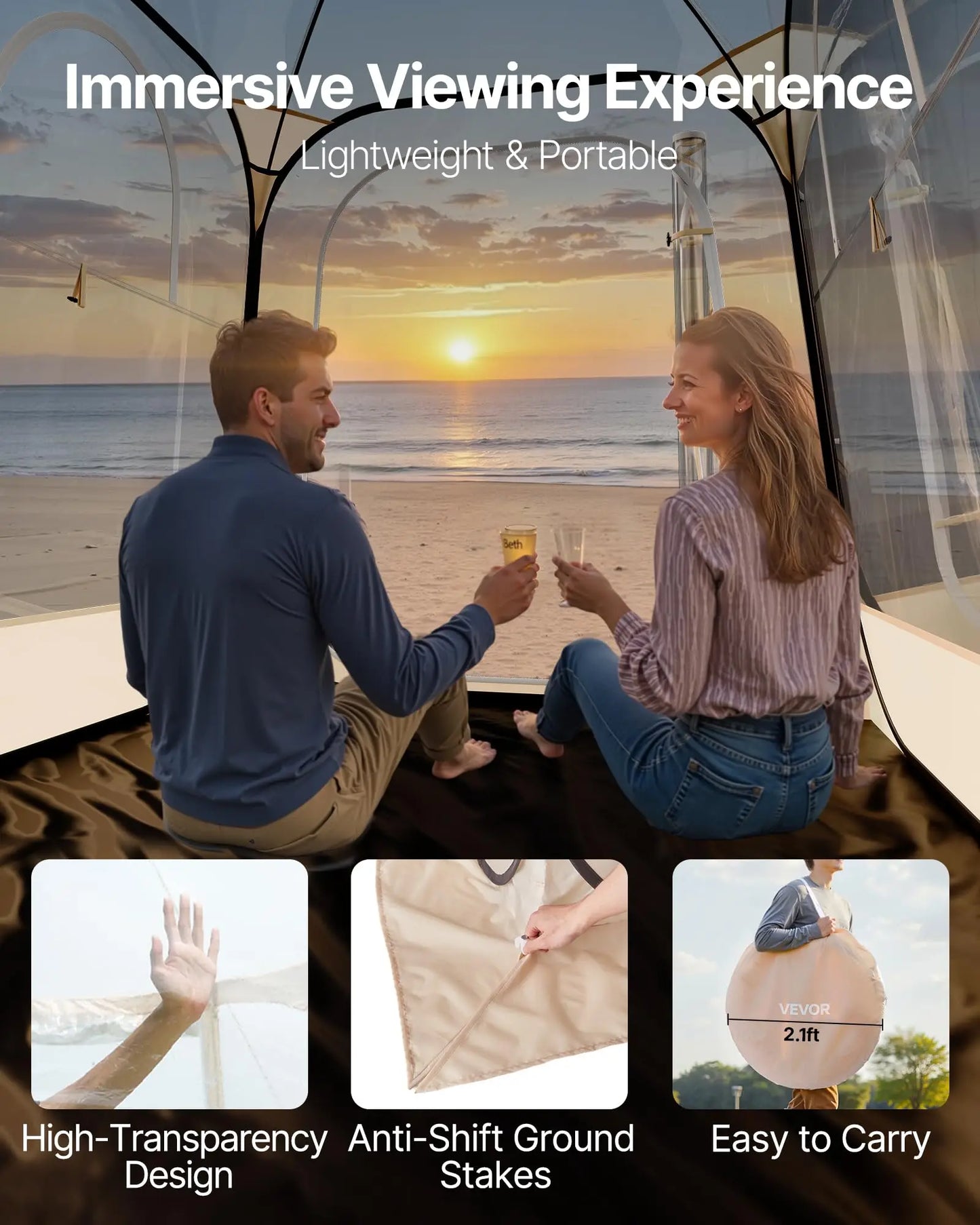 Pop-Up Clear Bubble Tent For 1-6 Adults, Waterproof Outdoor Dome Shelter With Floor Mat