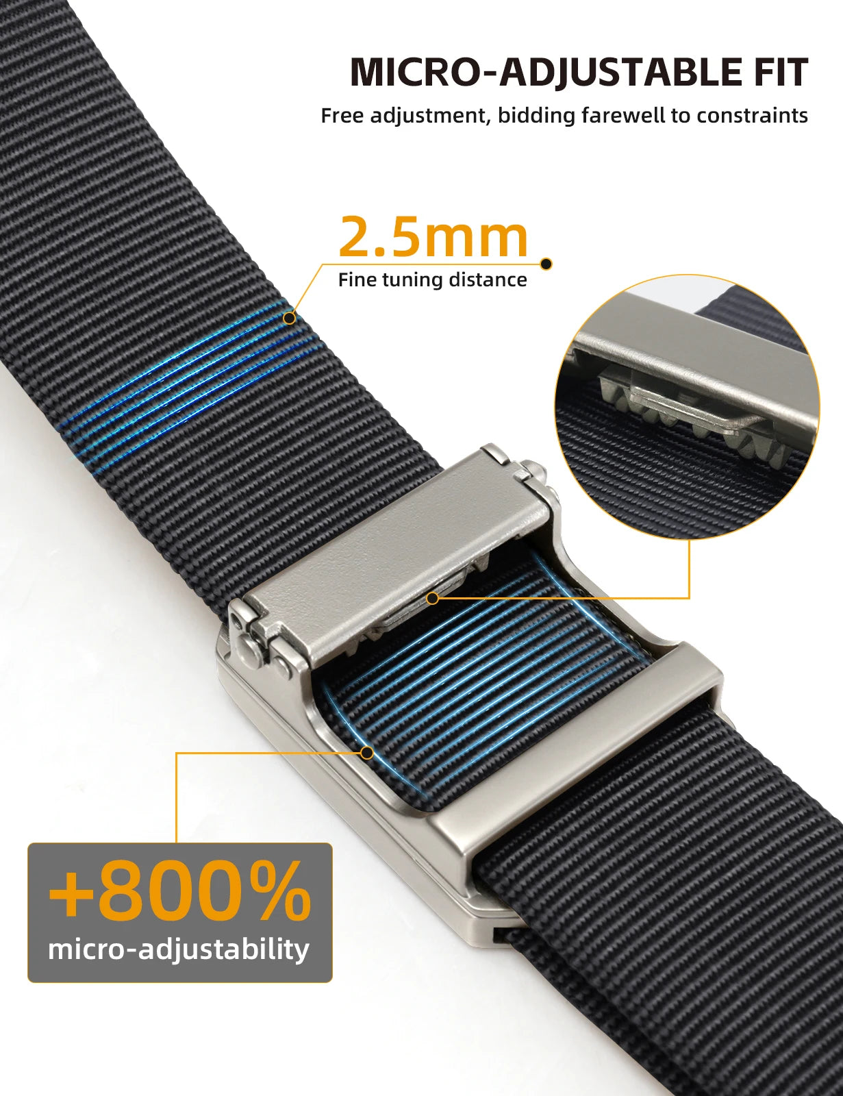 IDOGEAR 1000D Nylon Ratchet Belt No Holes Quick Release Buckle