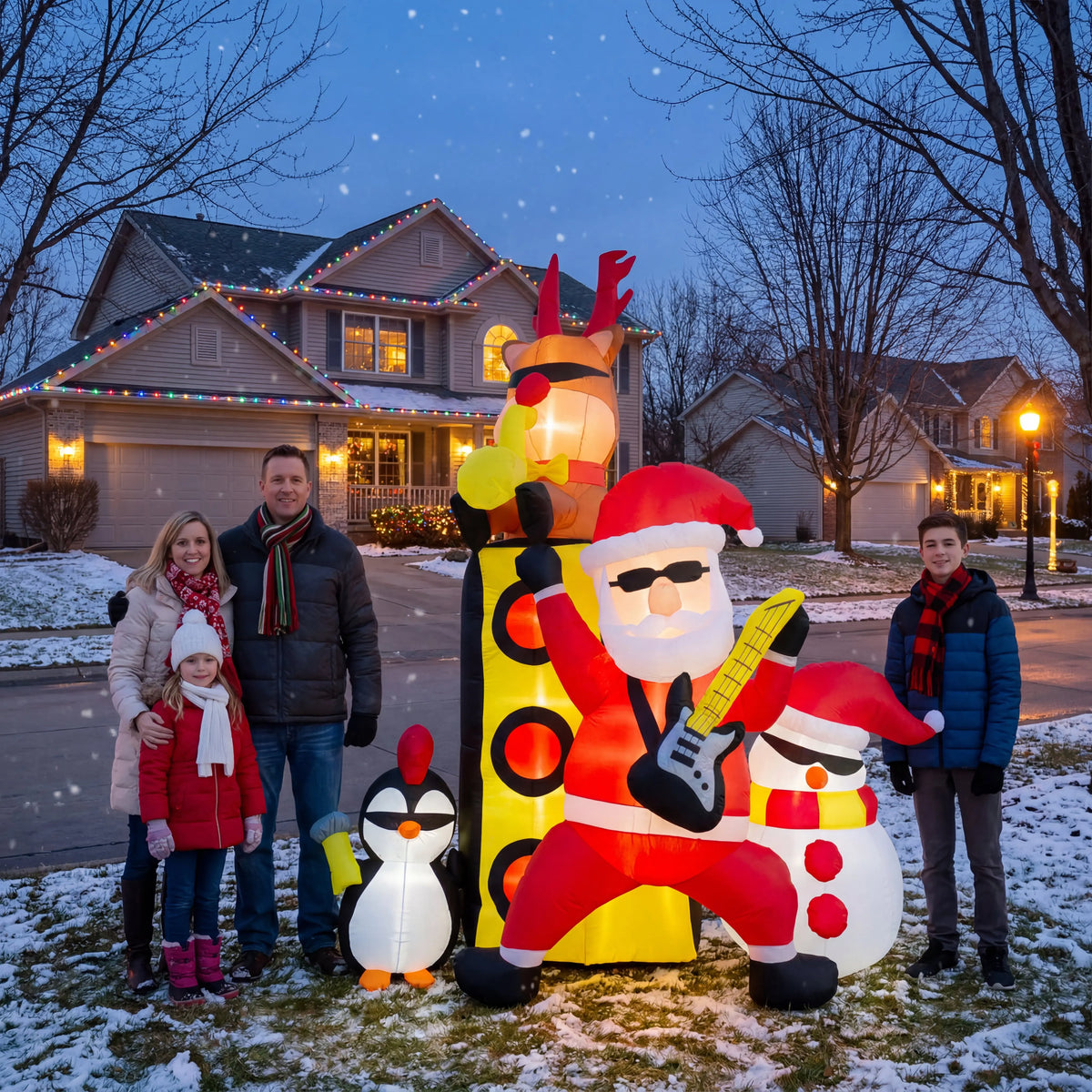Christmas Inflatable Santa Musical Band Outdoor Garden Yard