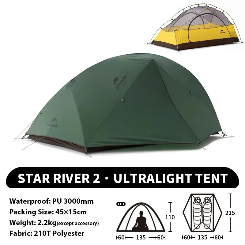 Naturehike Star-River Ultralight Waterproof Tent 2 People 4 Seasons Outdoor Travel Hiking Fishing Tent Double Layers Tent