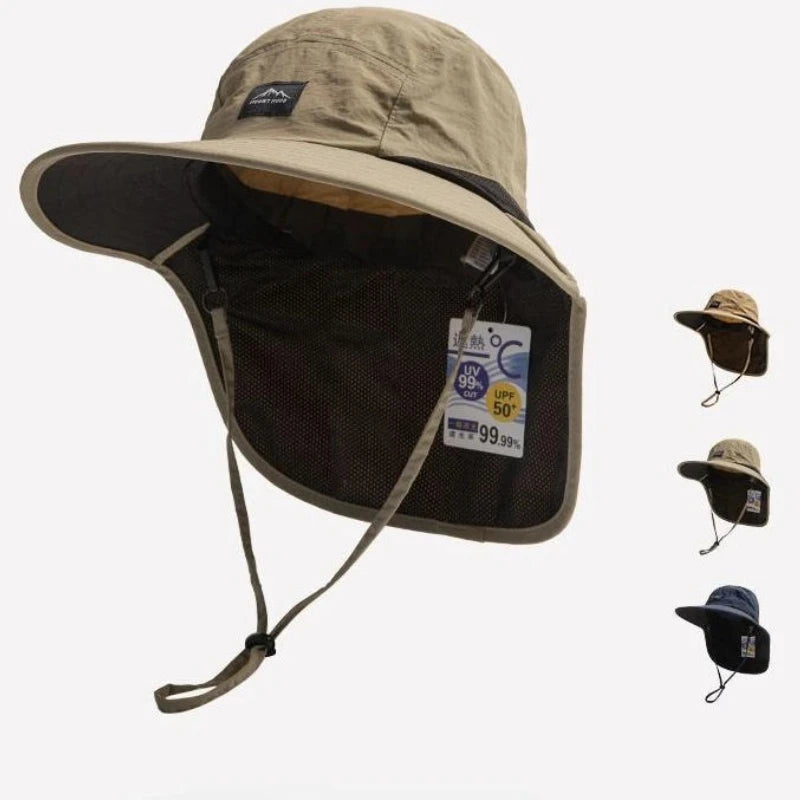 Unisex Summer Wide Brim Waterproof Quick-drying Panama Caps Outdoor Visor Bucket Hats Mesh Breathable Sun Hat with Neck Flap