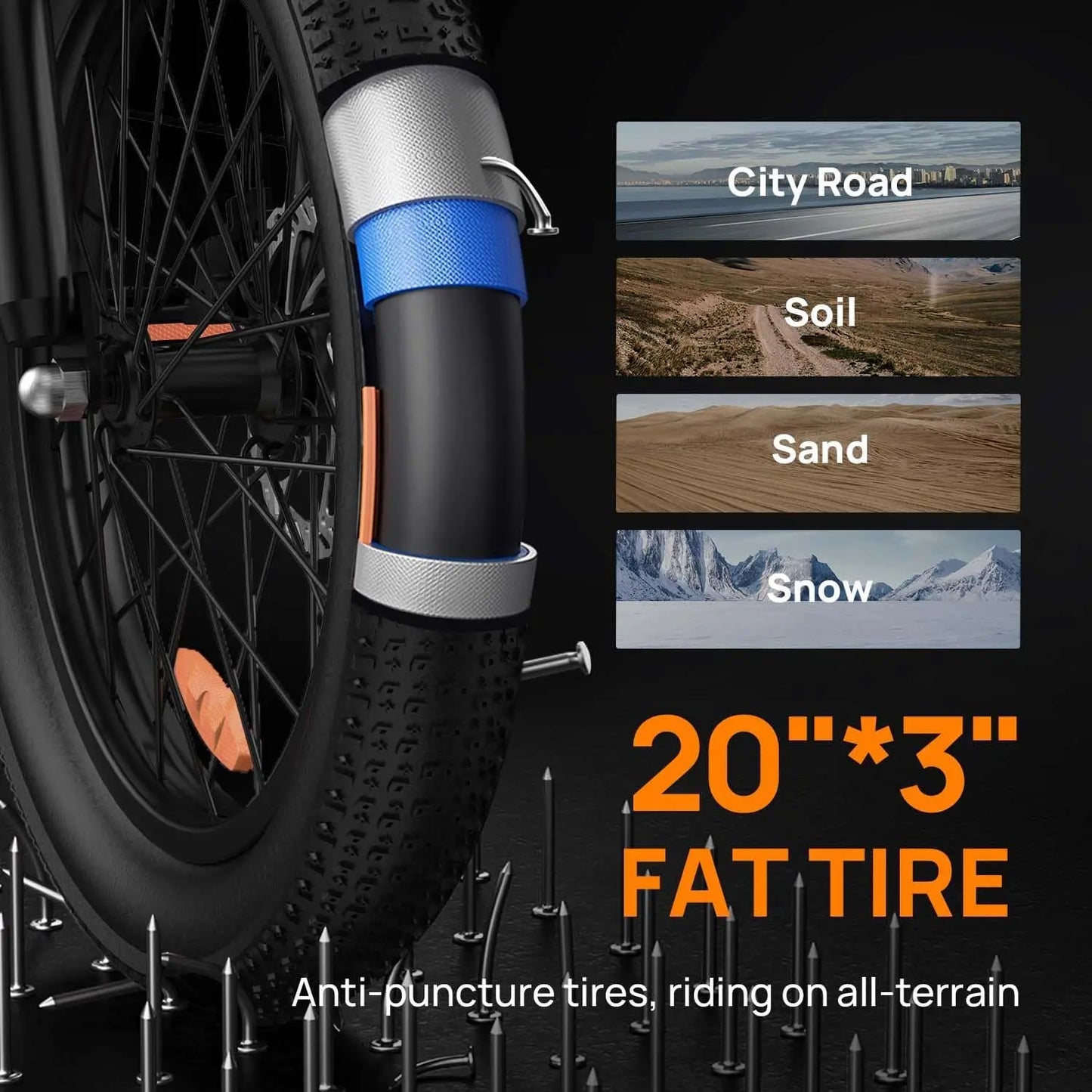 AiliFe 1000W Electric Bike  48V 15Ah Removable Battery 20''X3" Fat Tire Electric Bicycle 7-Speed E-Bike with Dual Disc Brake