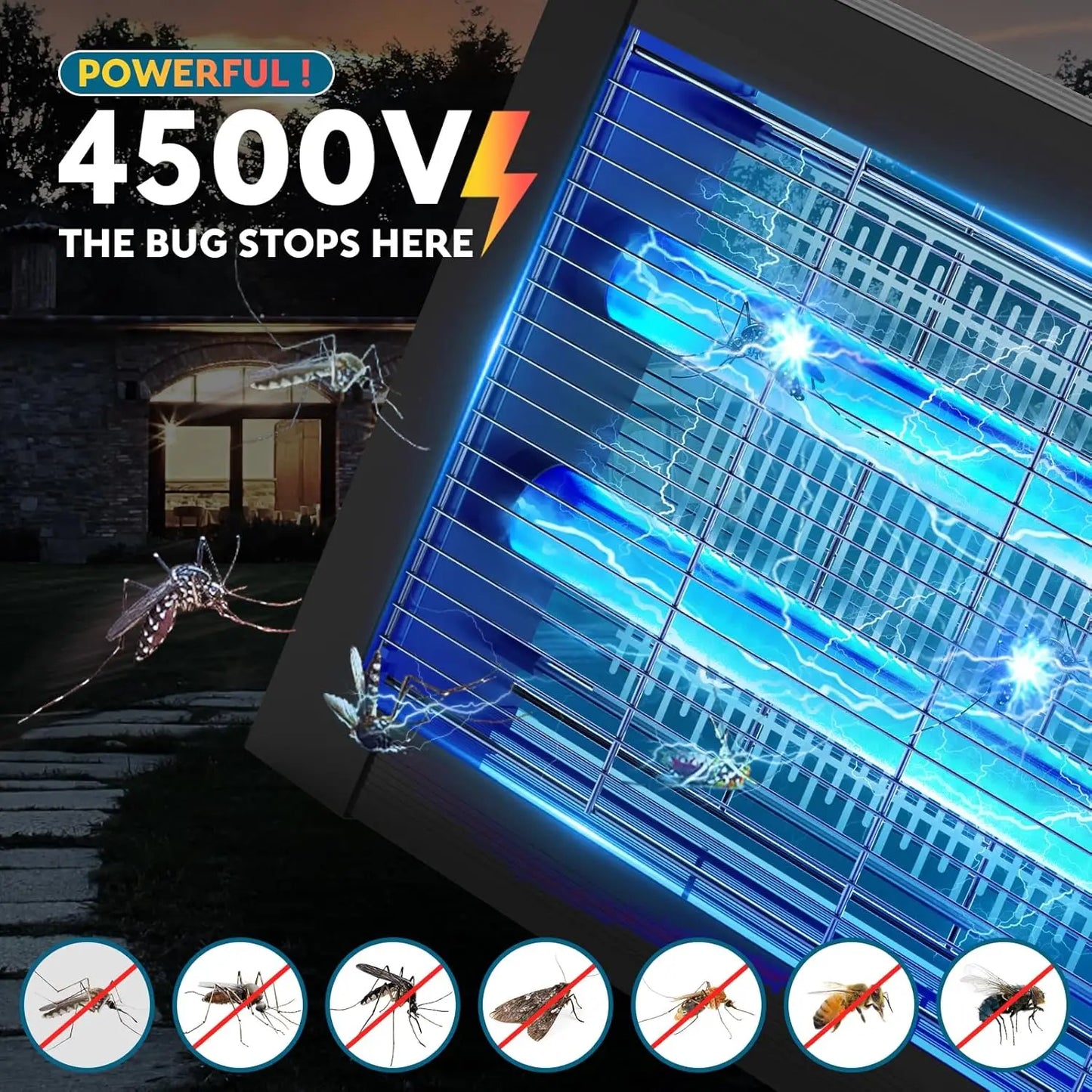Solar Bug Zapper Outdoor 4500V Mosquito Killer for Garden Patio
