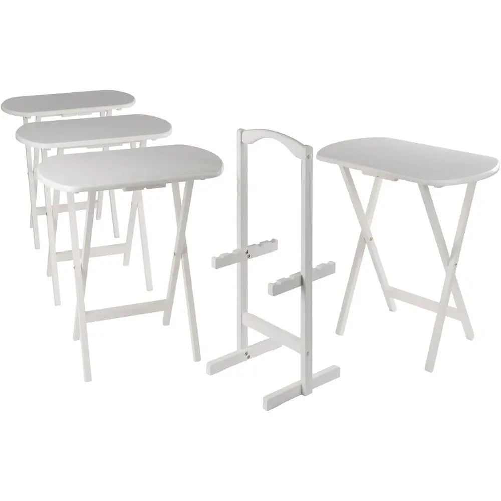 Oversized 4-Piece Snack Tables with Tray Stand - Portable, Space-Saving Side Tables in White