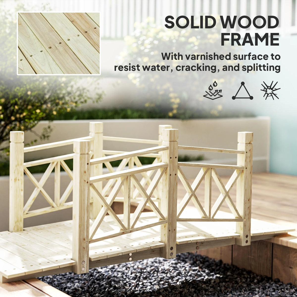 5 ft. Wood Garden Bridge with Safety Handrails Backyard Bridge, Nature Wood