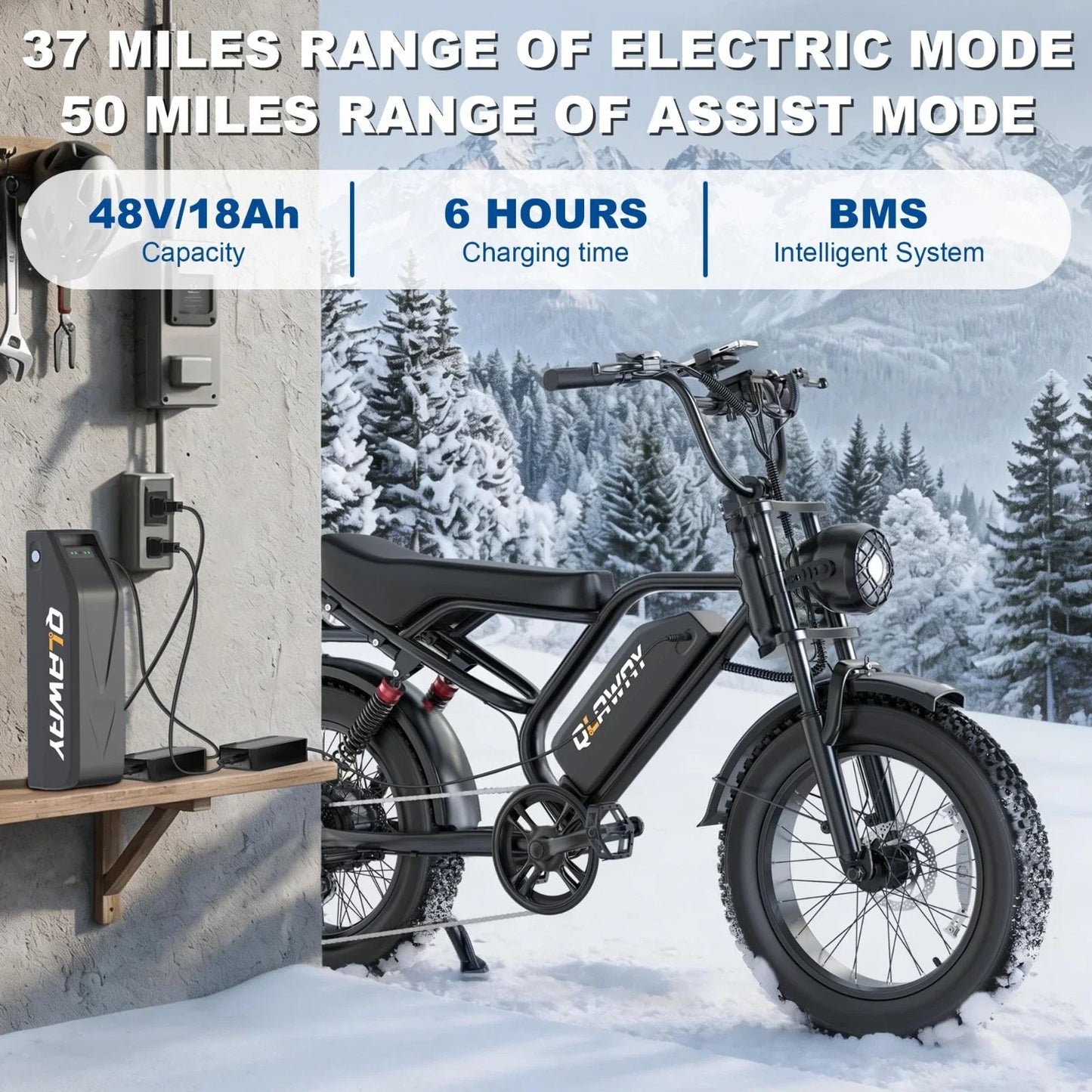 48V 18Ah Off-road Electric Bike for Adults Electric Dirt Bike 20" Fat Tire 70 Miles Max Range 1500W Peak Motor up to 31MPH Speed off-road E-BIKE