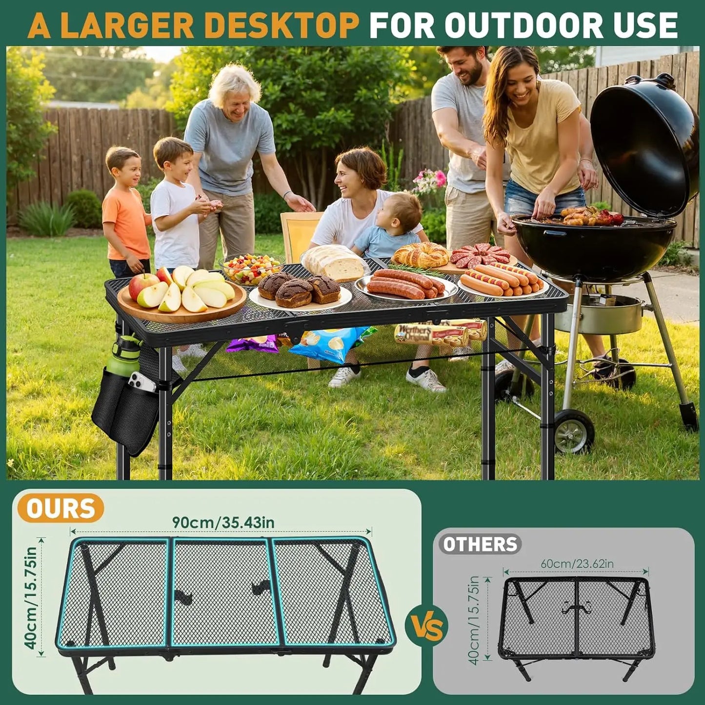 Folding Camping Table, 3ft Camping Table Folding Table with 3 Adjustable Height Max 27.5 Inch Picnic Table Portable Table for Ou