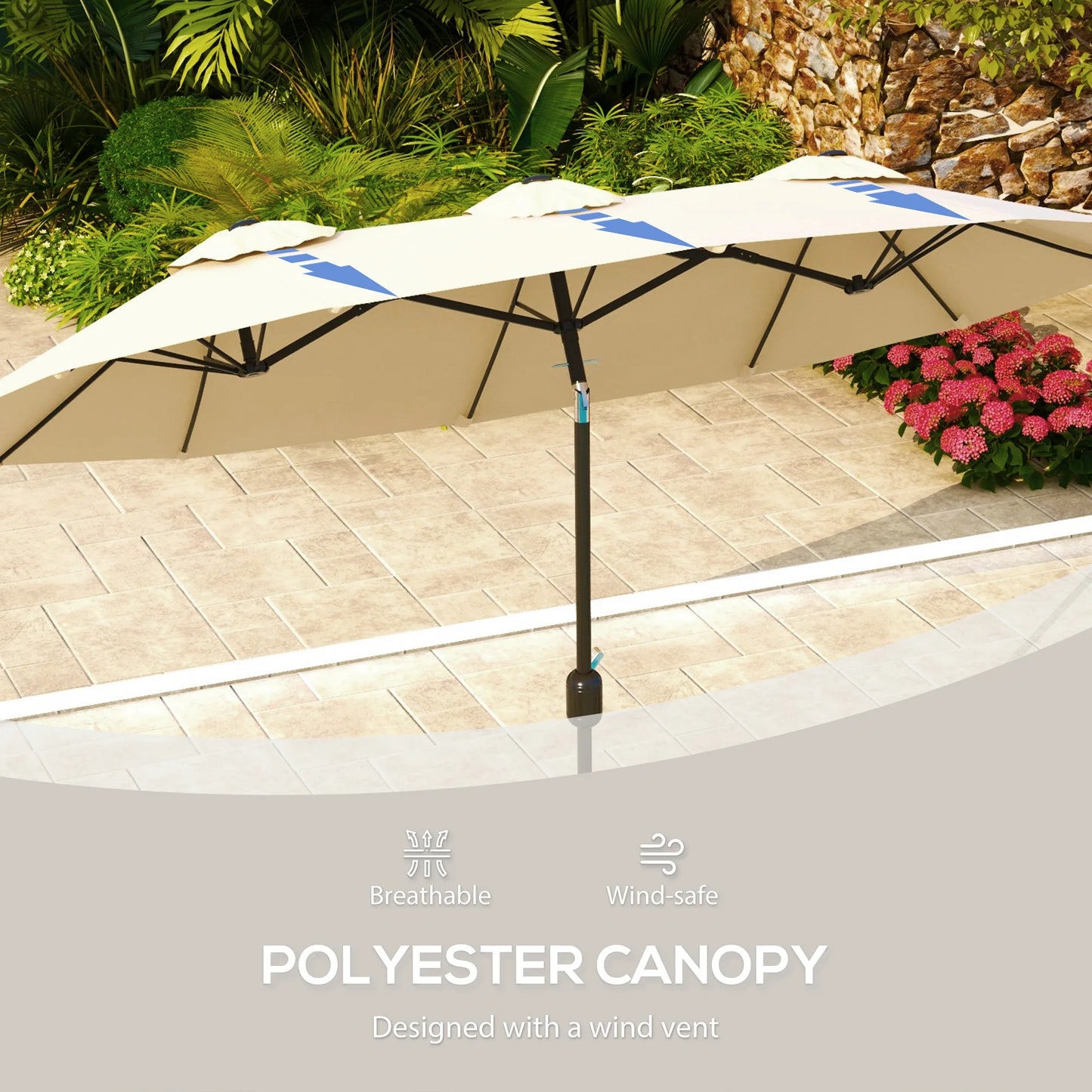9.7' Double-Sided Patio Umbrella with 3 Air Vents, Tilt and Crank, Outdoor Umbrella, Brown