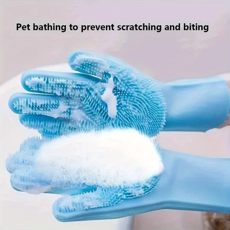 Silicone Pet Grooming Cleaning Gloves For Dogs And Cats