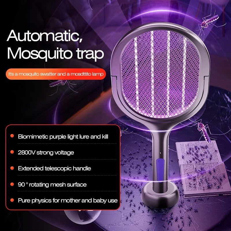 Portable Electric Mosquito Swatter With Extendable Rod And USB Rechargeable