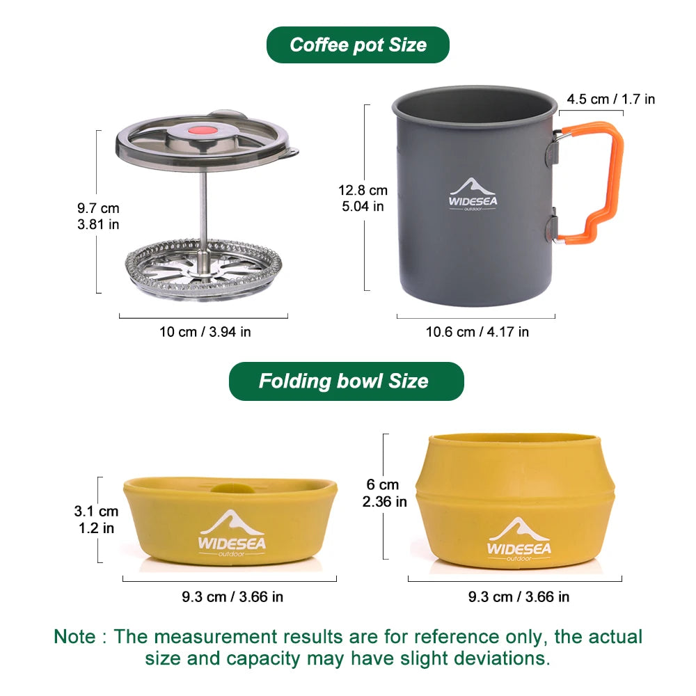 Widesea Camping Coffee Pot Set French Press Aluminum Pot with TPE Foldable Bowls for Outdoor Hiking Backpacking Picnic Travel