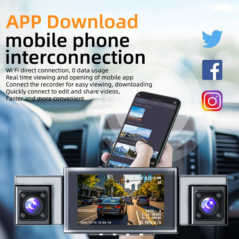 MUÜBAER 4K 360 Degree Dash Cam With 5.8GHz WiFi GPS IPS Screen