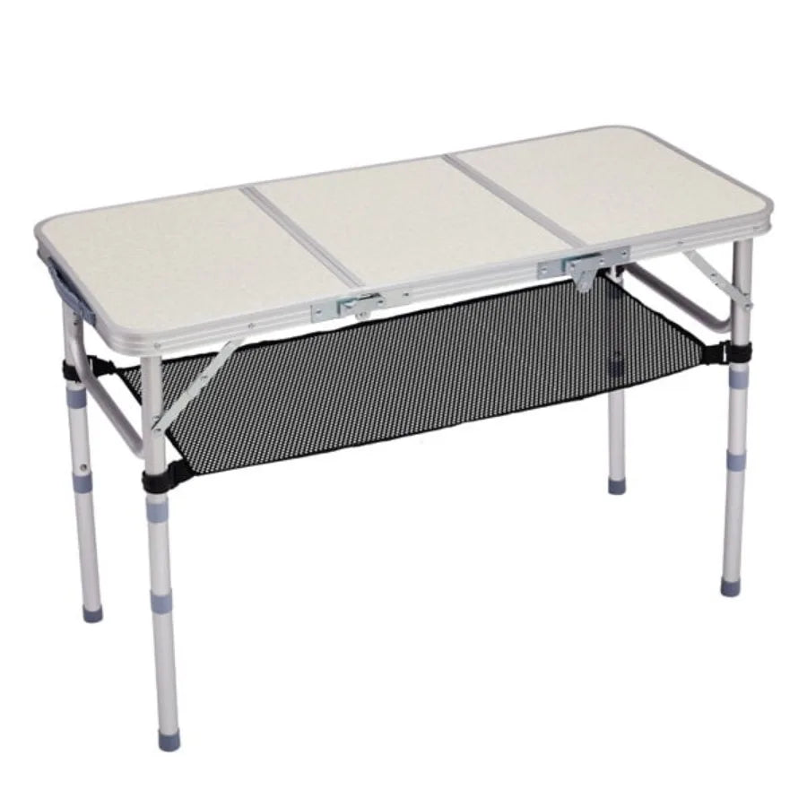 Folding Camping Table 3 Adjustable Heights Aluminum Tabletop Mesh Shelf 110lb Capacity for Camping Picnics Beach Patio