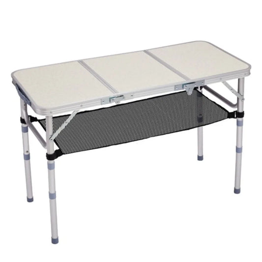 Folding Camping Table 3 Adjustable Heights Aluminum Tabletop Mesh Shelf 110lb Capacity for Camping Picnics Beach Patio