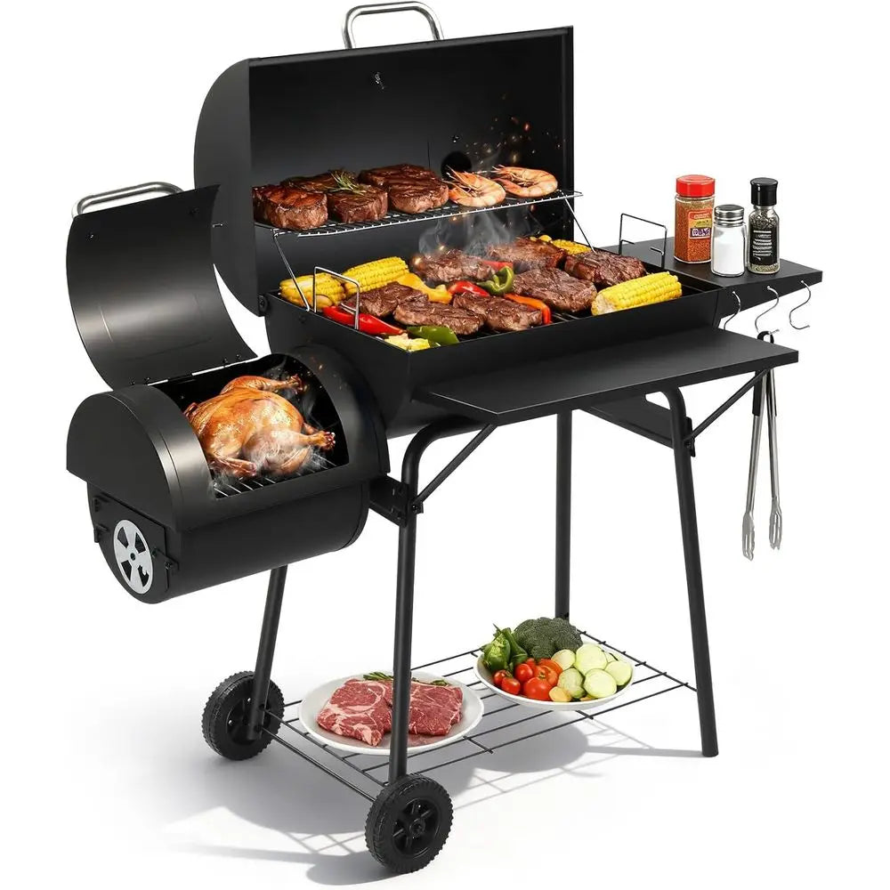 Outdoor Charcoal Smoker Grill Combo With Built In Ignition Mesh