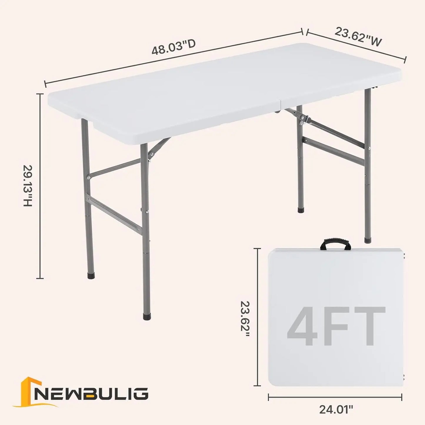 4 FT Foldable Table Easy to Fold and Store, Folding Picnic Table for Picnic Camping Kitchen Dining Party Outdoor Indoor with Car