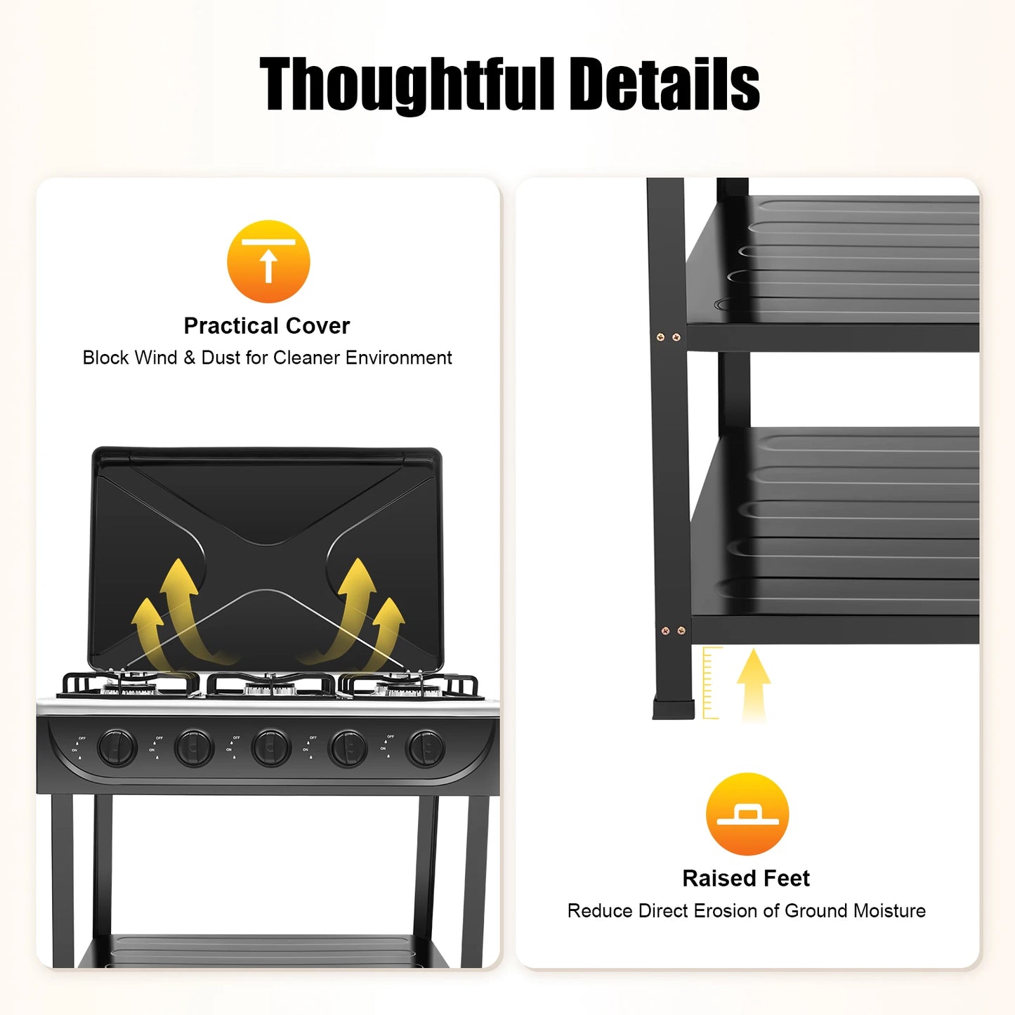 Bymaocar 5 Burner Outdoor Natural Gas Stove With Protective Cover
