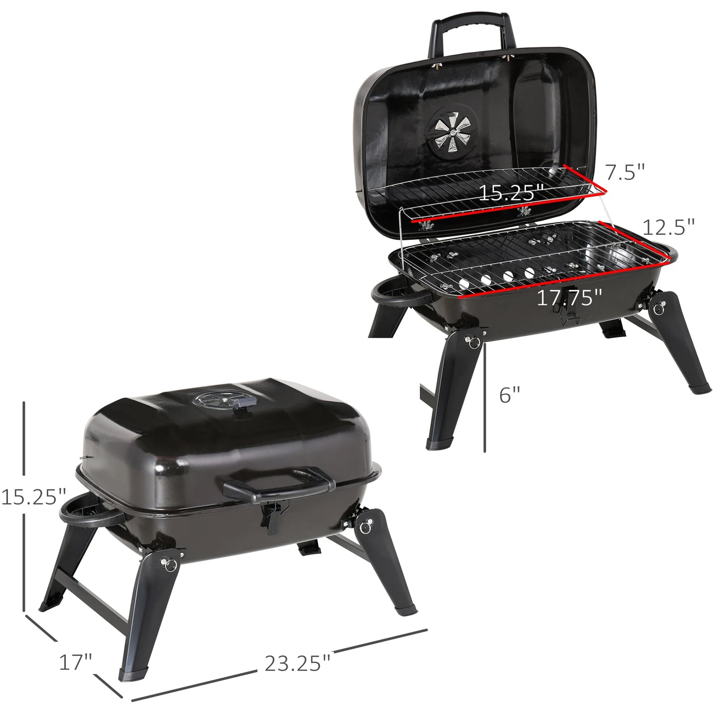 Outsunny Portable Tabletop Charcoal Grill For Camping Barbecue