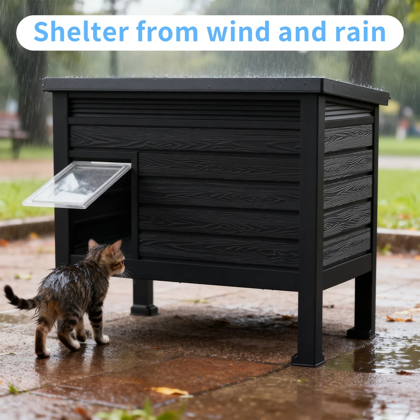 Weatherproof Plastic Elevated Cat House With Heating Pad