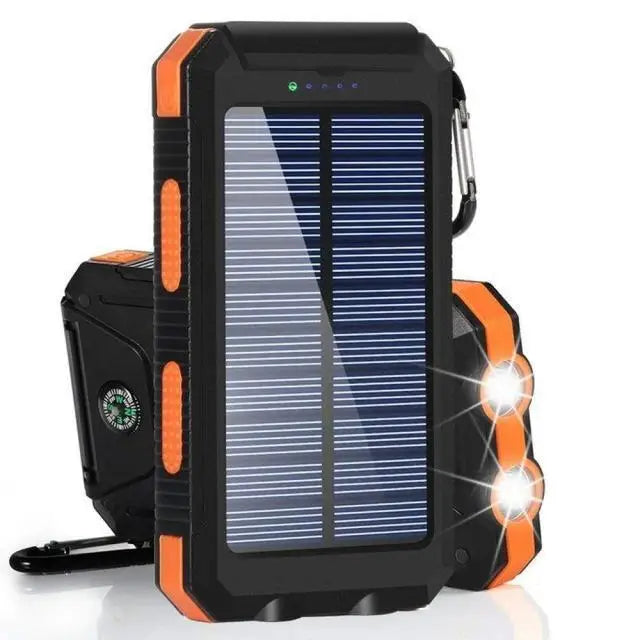 Rugged Solar Power Bank Waterproof Outdoor Charger With Dual LEDs