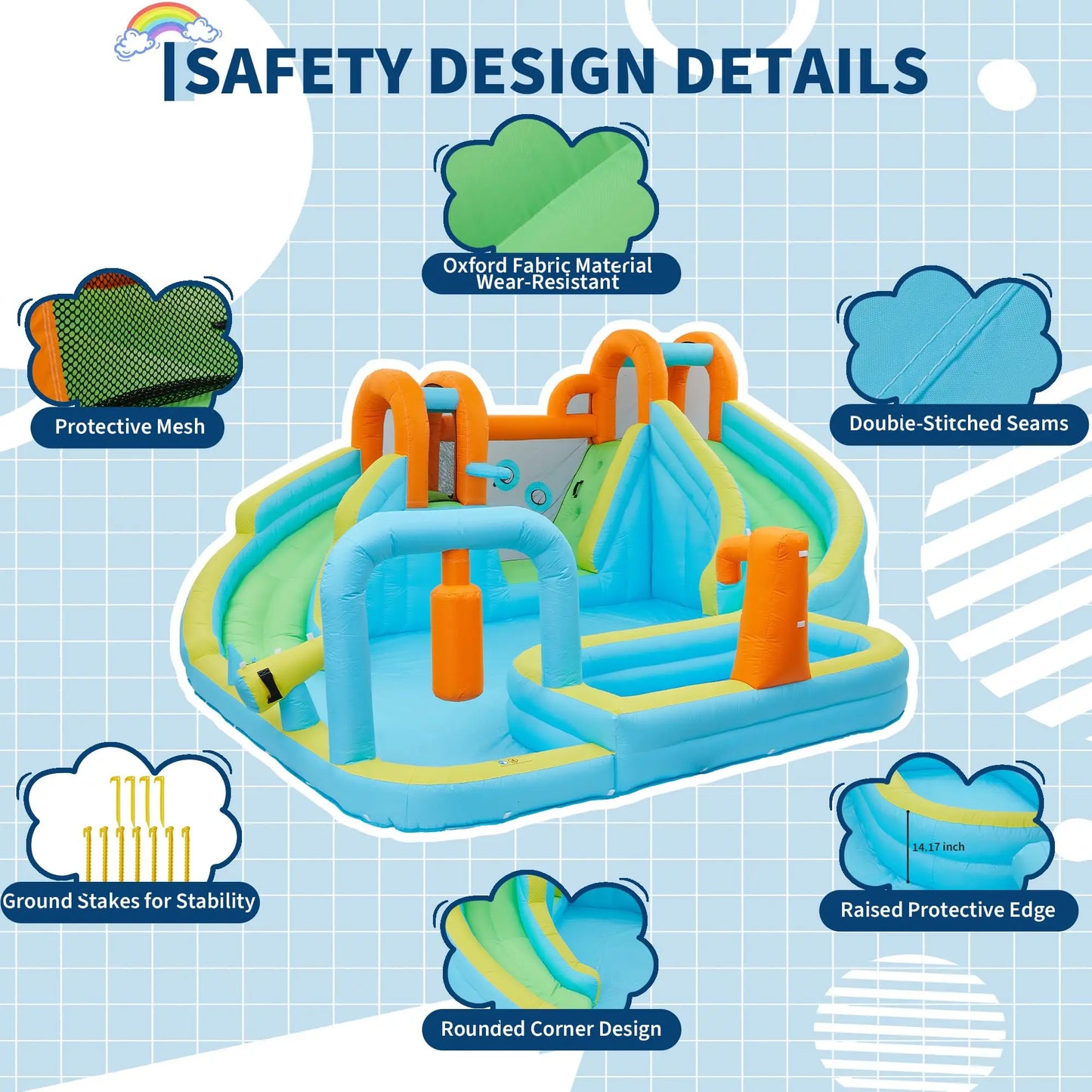 HiMISS 10 In 1 Water Bounce Castle With Slide Outdoor