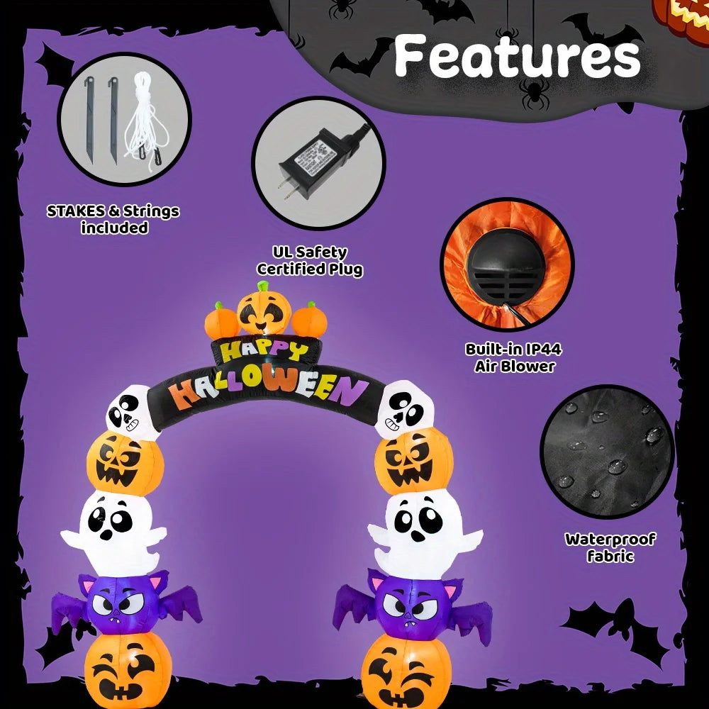 Halloween Inflatable Pumpkin Archway With LED Lights Outdoor Yard Decoration