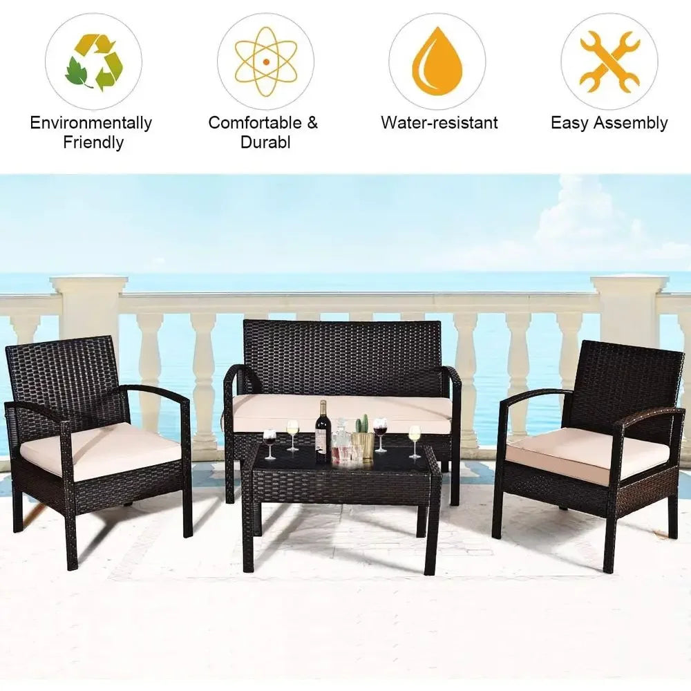 Modern Four Piece Outdoor Patio Furniture Set With Coffee Table