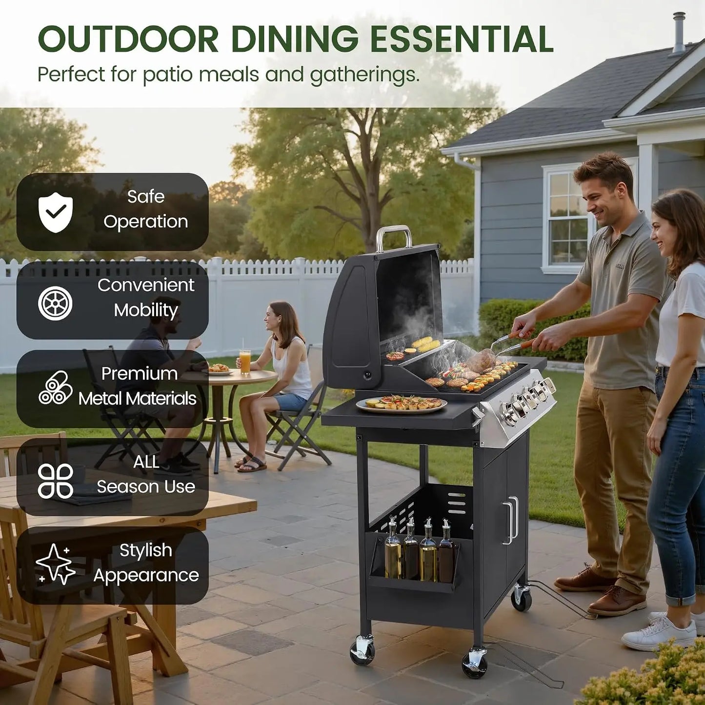 Four Burner Propane Gas Stainless Steel Outdoor Barbecue Grill