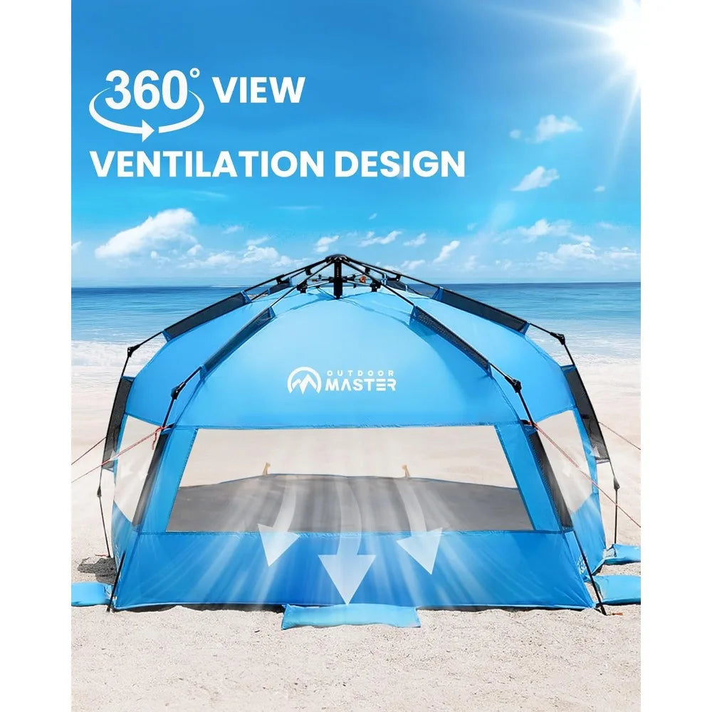 Pop Up Beach Tent for 3-4 Person, Instant Setup Sun Shelter with UPF50+ UV Protection, Portable Shade Canopy with Sandbags for Beach & Outdoor