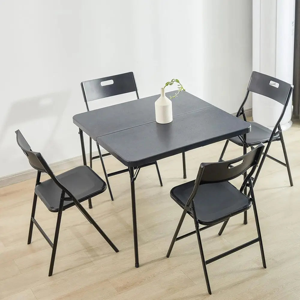 Folding 35 Square Card Table and 4 Chairs Set for Dining, Indoor/Outdoor Use and Camping Games