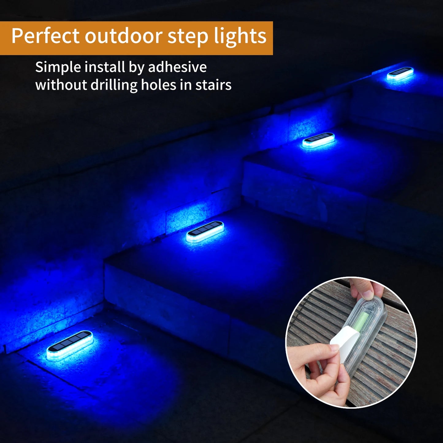 5 Years Lifespan 4 Pack Solar LED Deck Lights Blue Auto On/OFF Outdoor Waterproof IP68 Anti-pressure 5 tons Solar Garden Step Lights for Stairs Fence Yard Patio Pathway