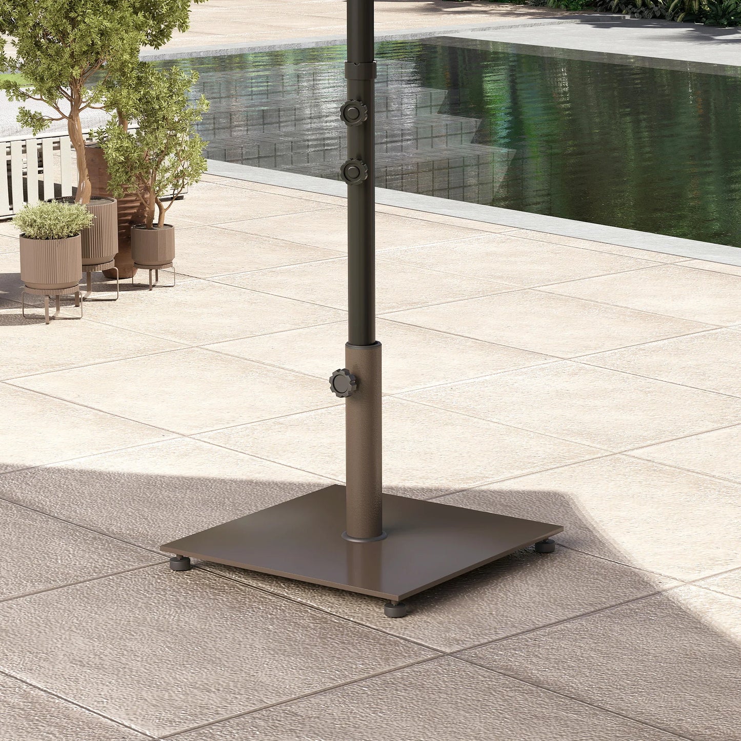 Square Patio Umbrella Base, 29 Lbs Metal Umbrella Stand, Brown