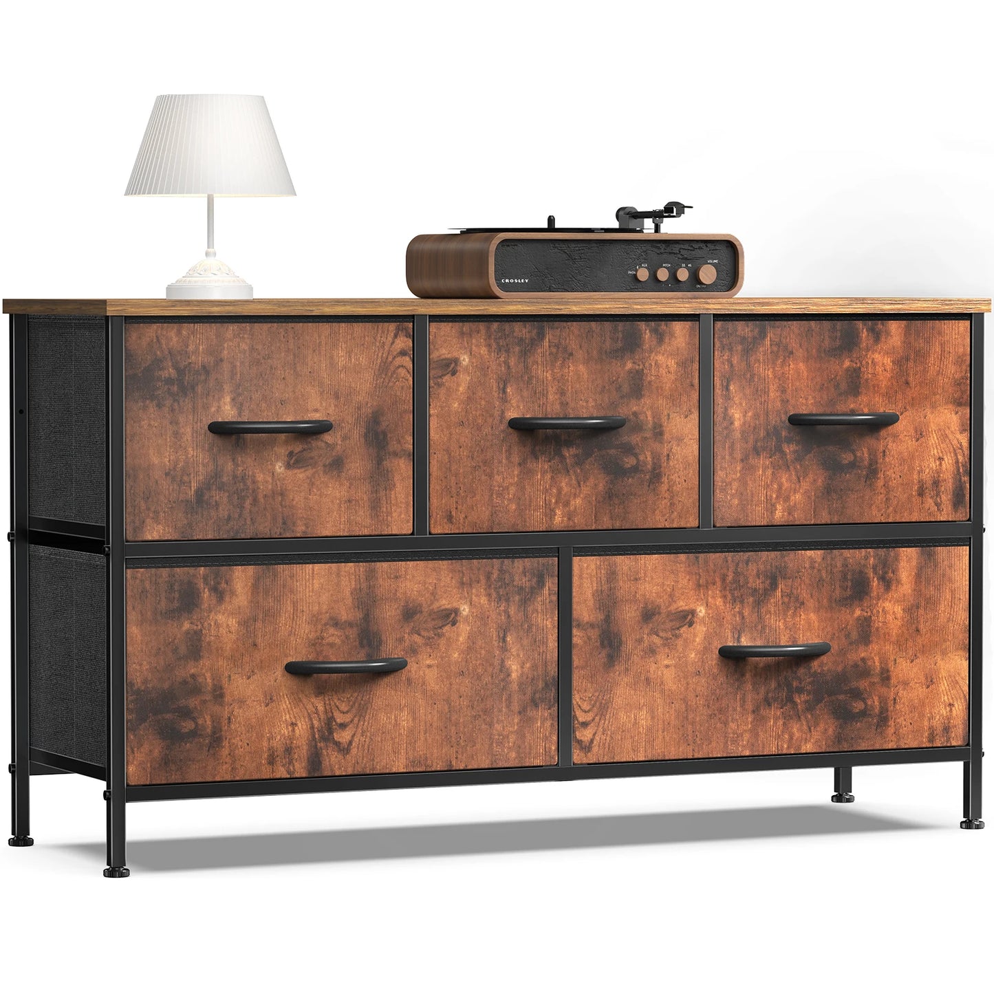 JHK Living Room Display Cabinet With Metal Frame And Drawers