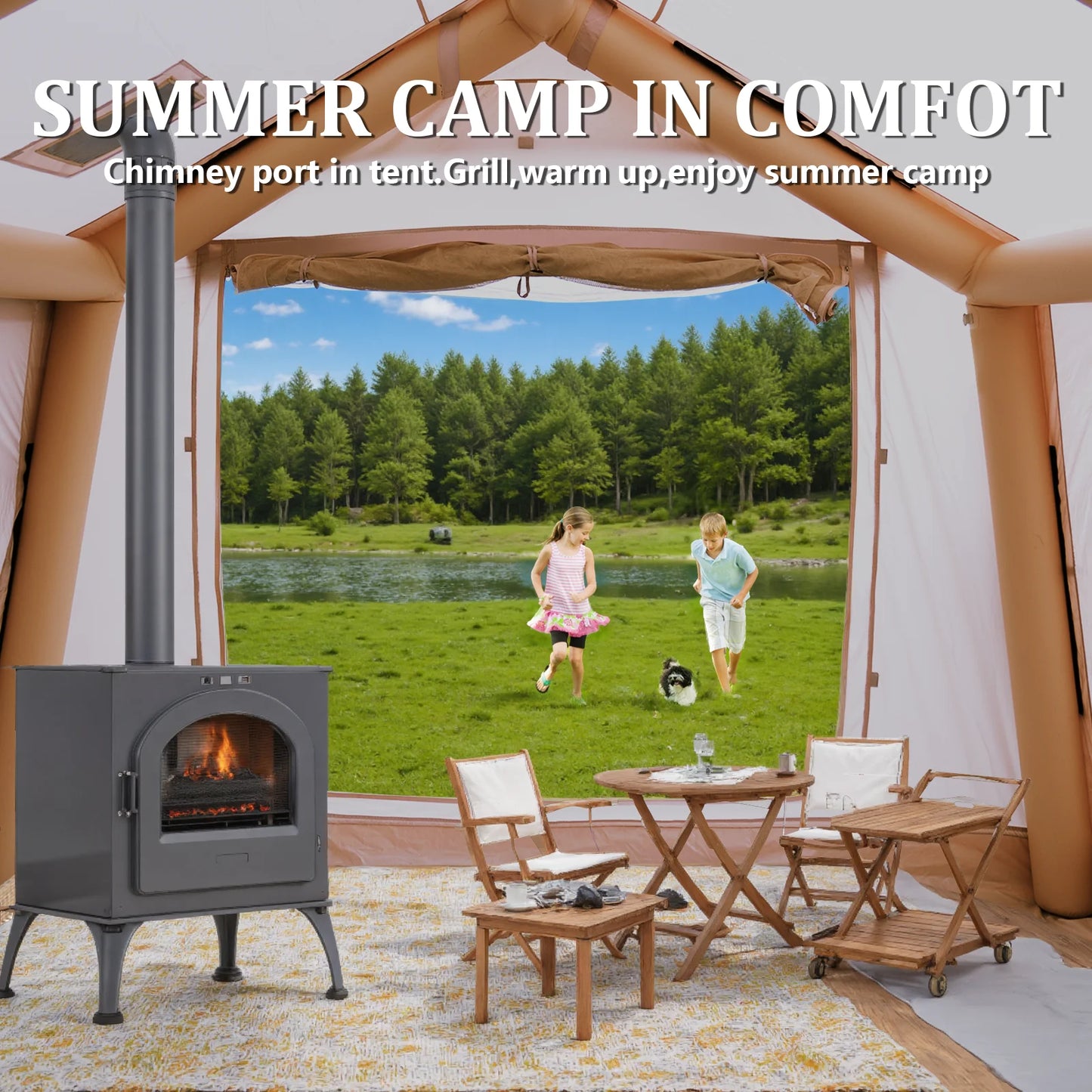 SENLEETO Inflatable Camping Tent Canopy And Stove Jack Mesh Windows