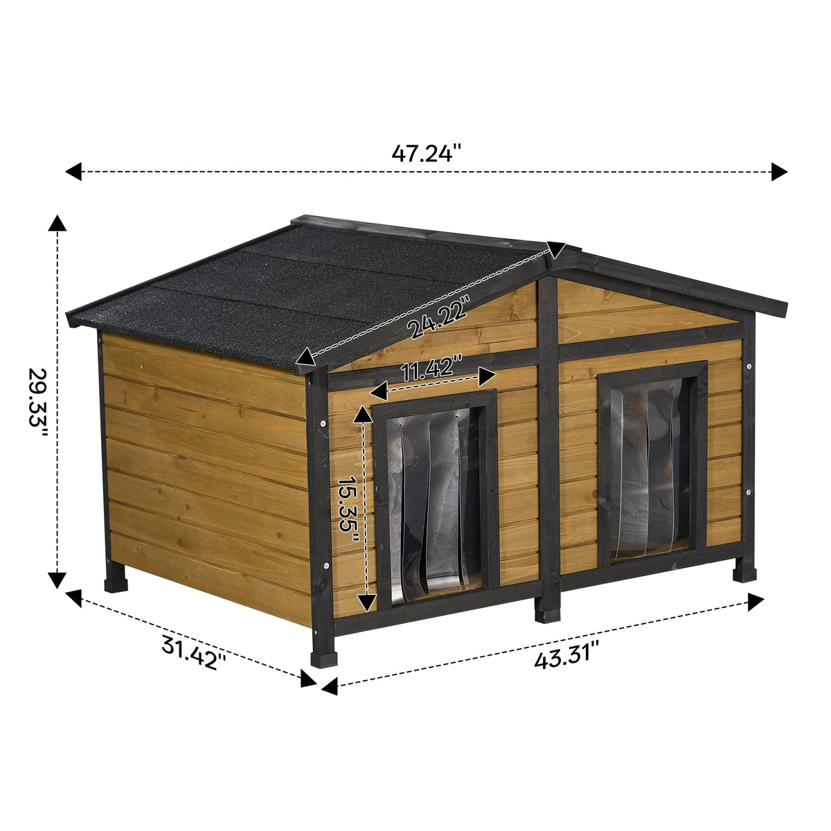 Natural Wood Double-Door Dog House Outdoor Waterproof Kennel for Large Breeds Multi-Dog Family Use