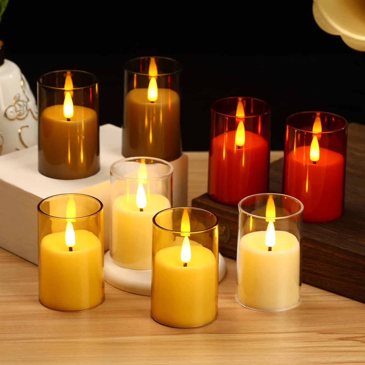 6pcs Flameless Led Electronic Candles Acrylic Glass Christmas Birthday Wedding Atmosphere Decoration Candle Lights