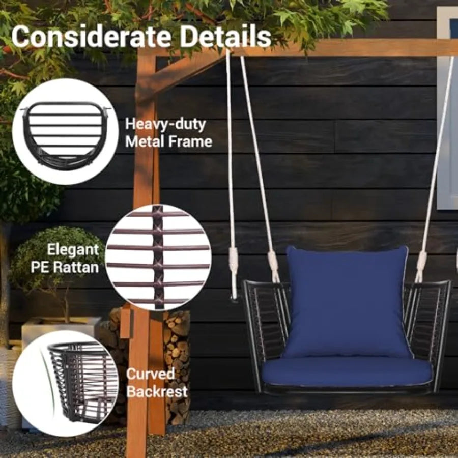 Outdoor Hanging Porch Swing With Comfortable Seat Cushions