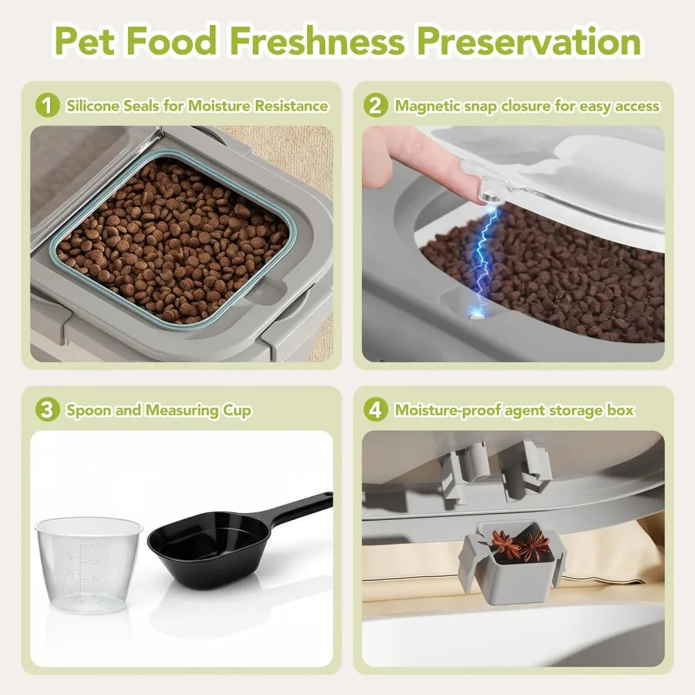 Collapsible Pet Food Container With Airtight Lid And Roller Wheels