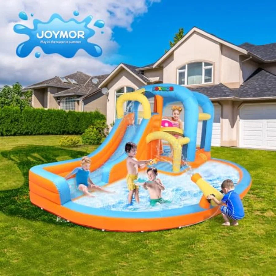 5-in-1 Iatable Water Slide Park, Water Bounce House w/Air Blower, Climbing Wall, Double Jump Area, Splash Pool, Water Cannon, W