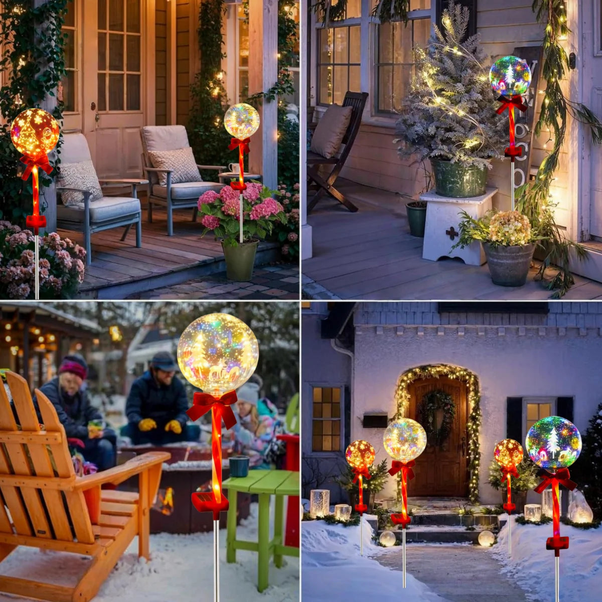 Outside Solar Christmas Lights, Christmas Garden Solar Ball Pile Light, Garden Christmas Tree Snowflake Elk Santa Claus Pile Lantern Ball, for Garden Pathway Home Cemetery Decorations