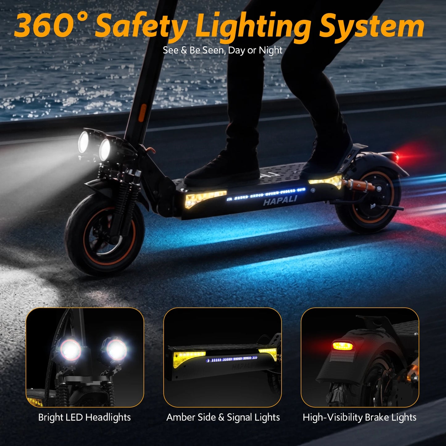 Off Road Electric Scooter, Dual Suspension & Side Light Folding E-Scooter for Adult, 48V 15AH, 1200W Motor Up to 31Mph & 31Miles, 11" All Terrain Tire
