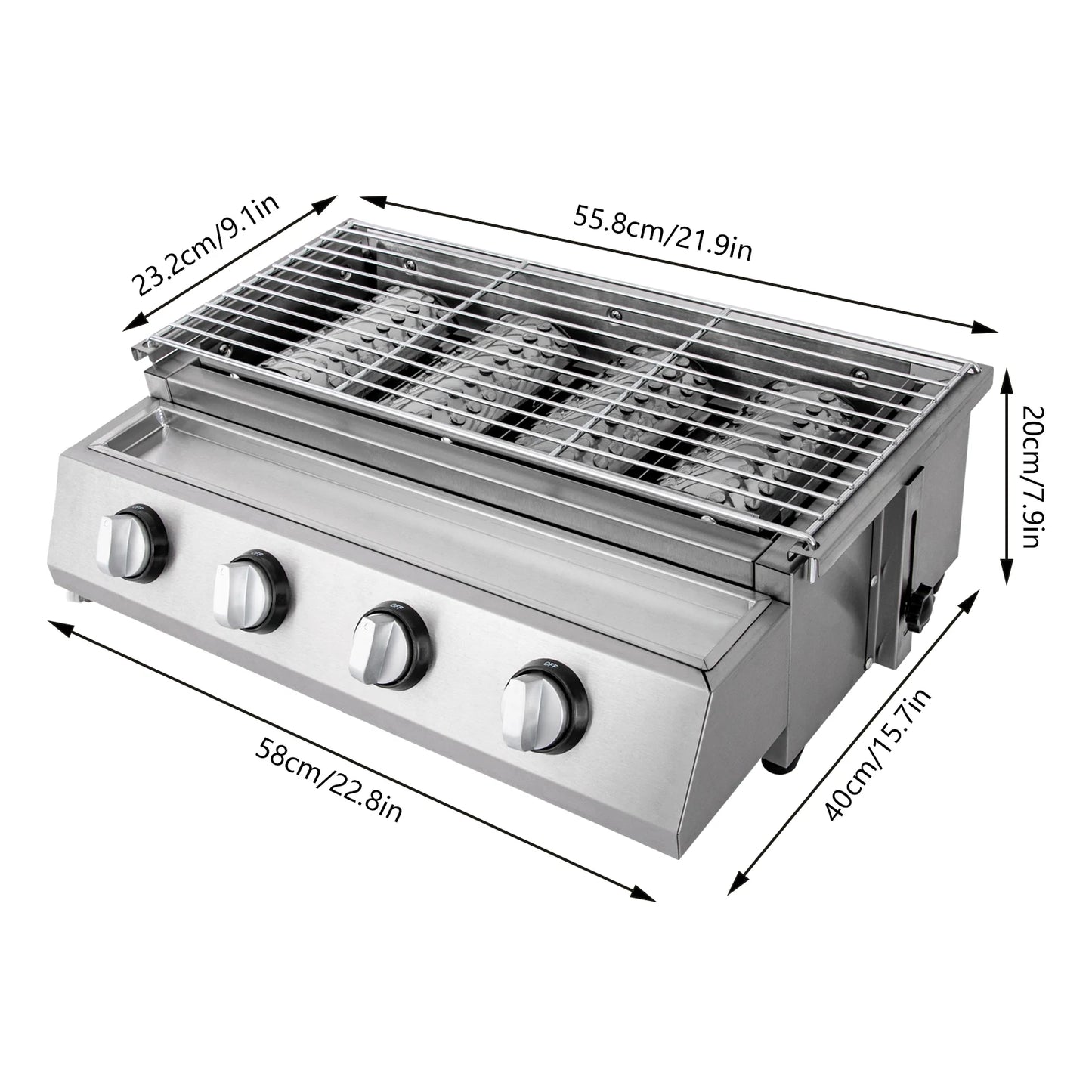 Portable 4 Burner Stainless Steel Smokeless Gas Grill For Camping