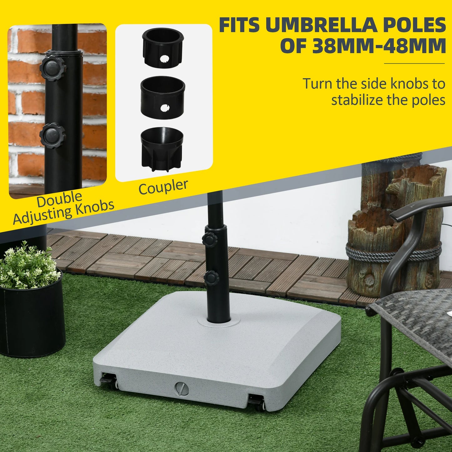 Patio Umbrella Base with Wheels, Water or Sand Filled, Gray