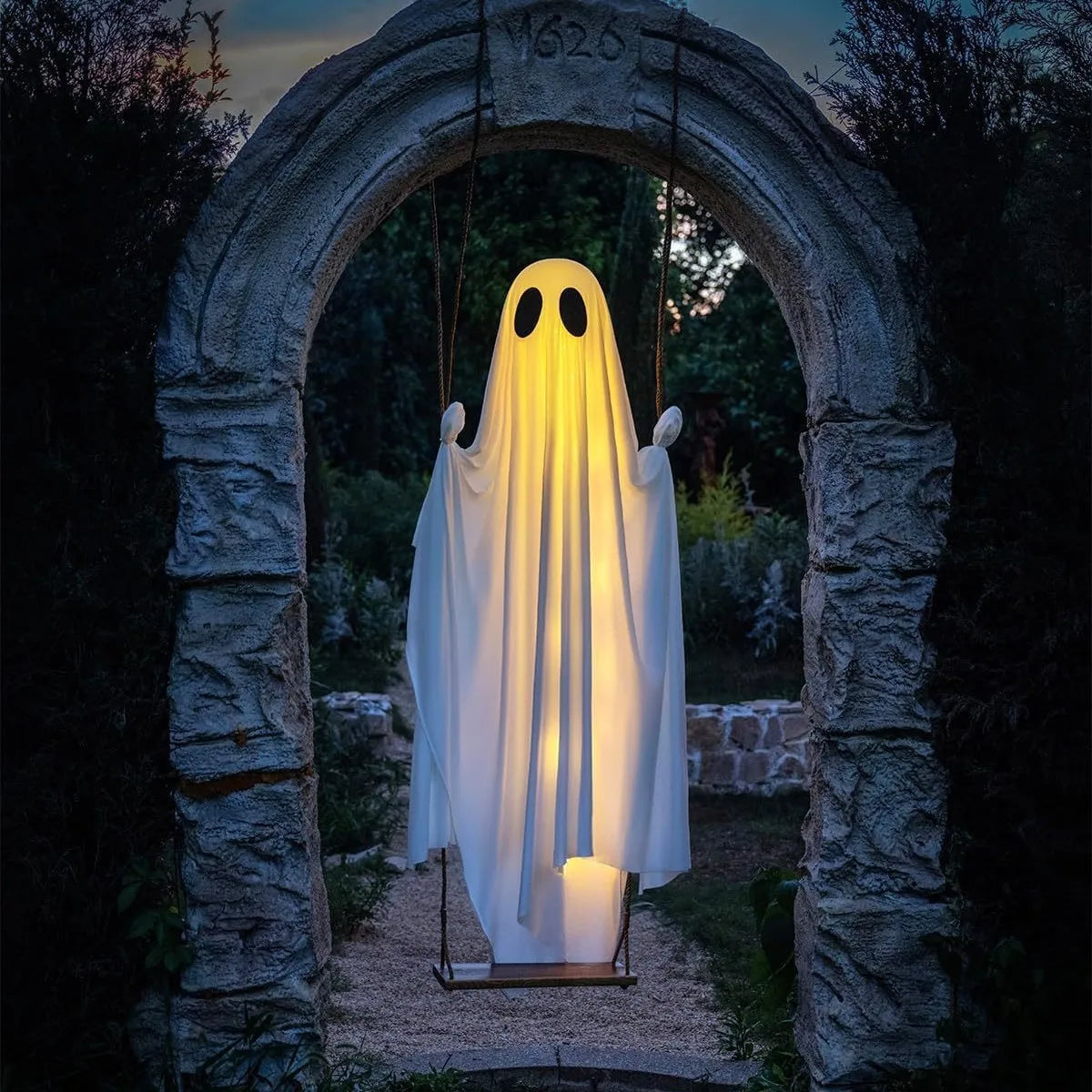 Swinging Ghost Halloween Decoration With LED Lights For Outdoor Use