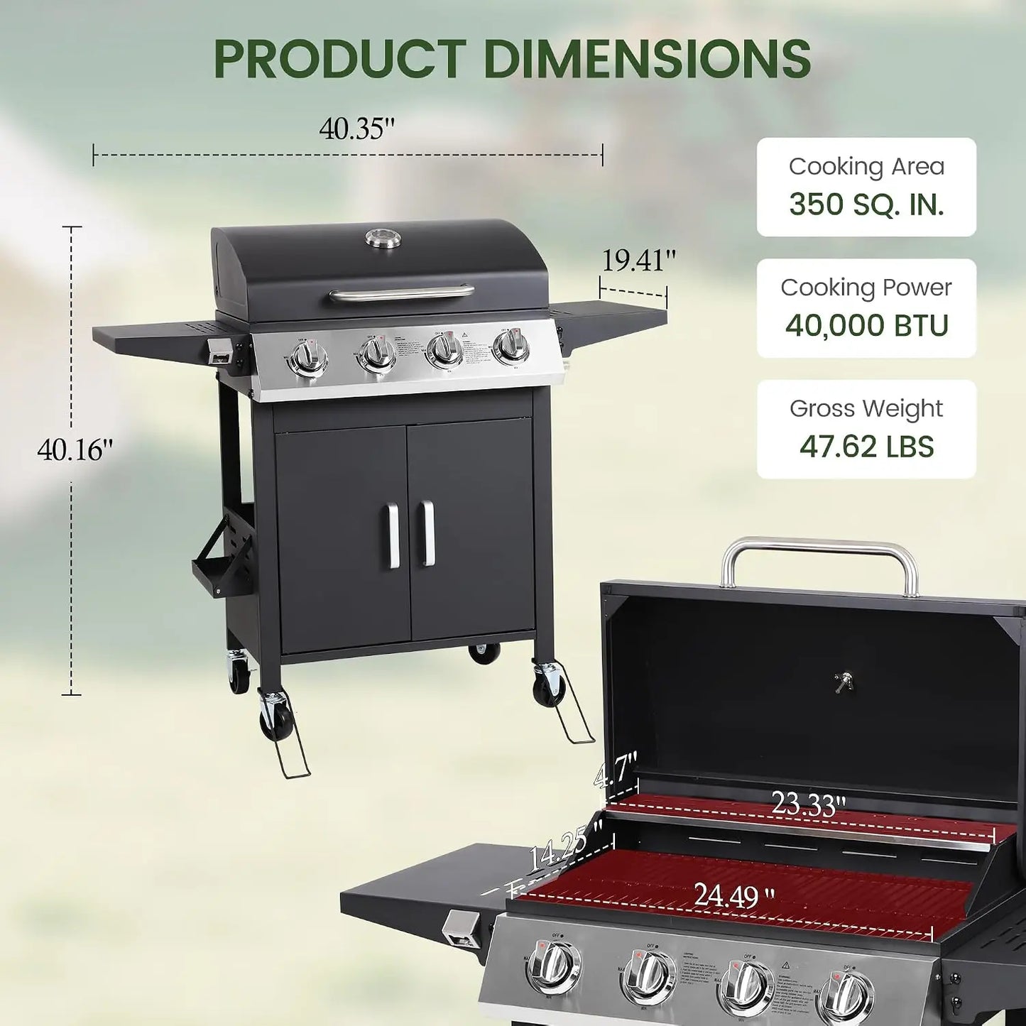 Four Burner Propane Gas Stainless Steel Outdoor Barbecue Grill