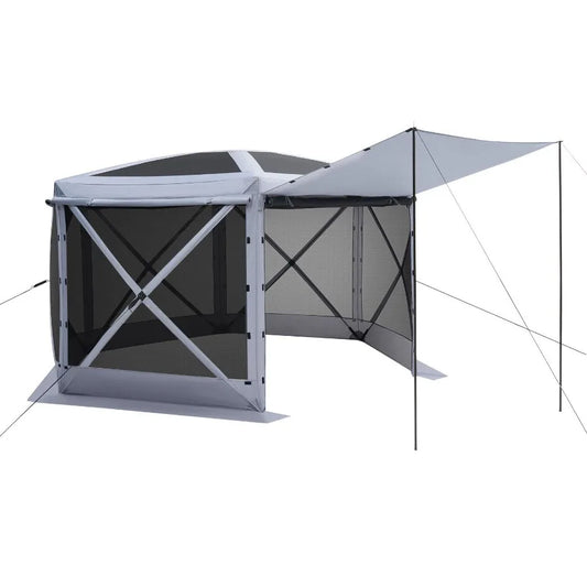 12 x 12 ft Pop Up Gazebo Screen Tent 6-Sided Large Camping Canopy with Removable Top Carry Bag Quick-Set Bite-Proof Screen Hous
