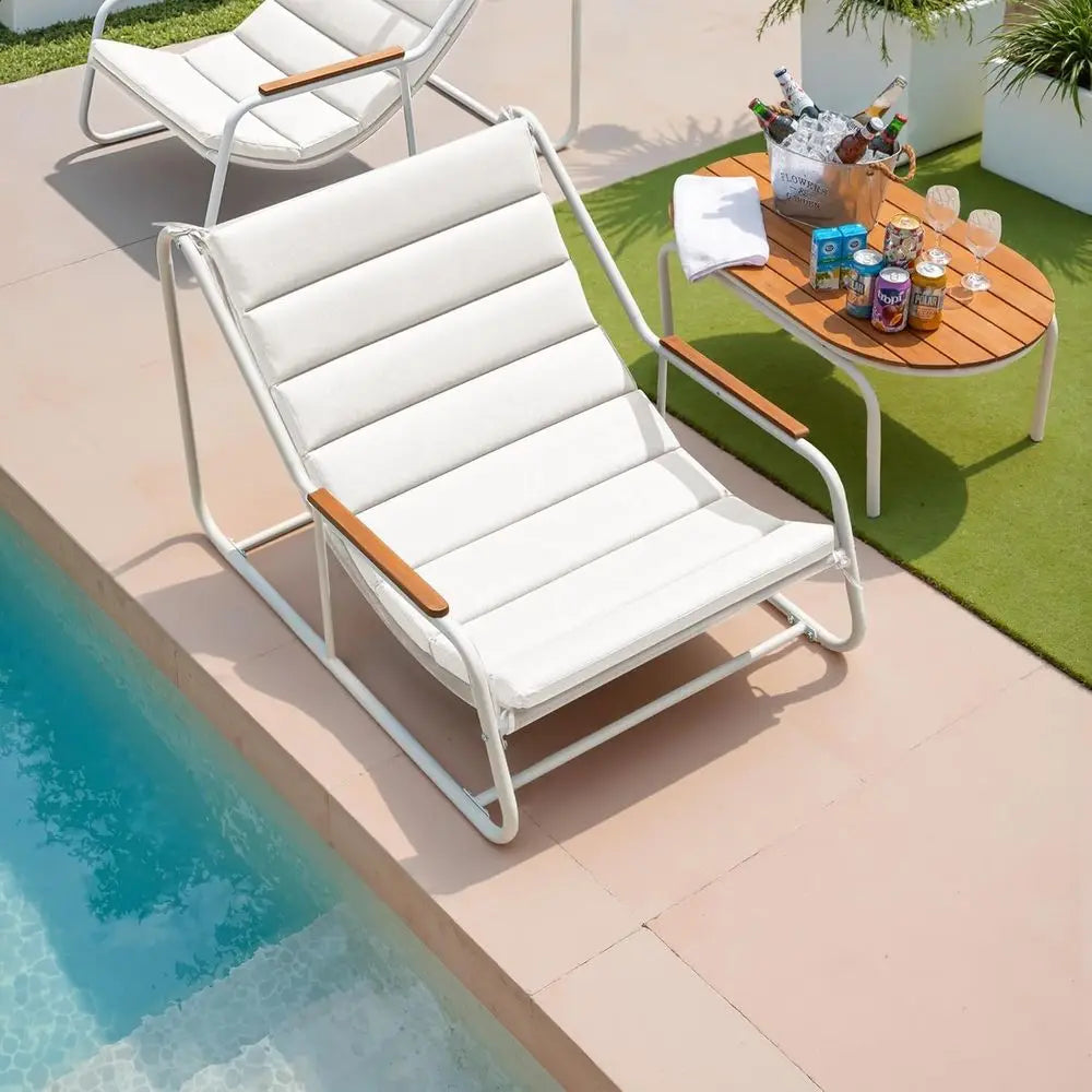 Outdoor Patio 3-Piece Set With Weather-Resistant Chaise Lounges And Table